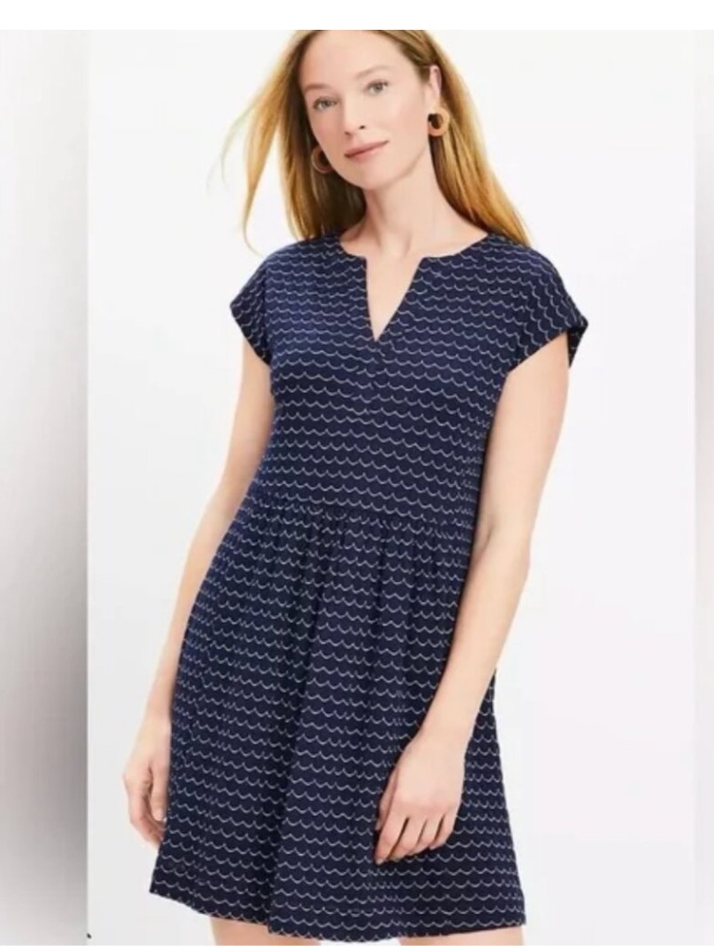 LOFT Mini Scallop Design Short Sleeve Dress